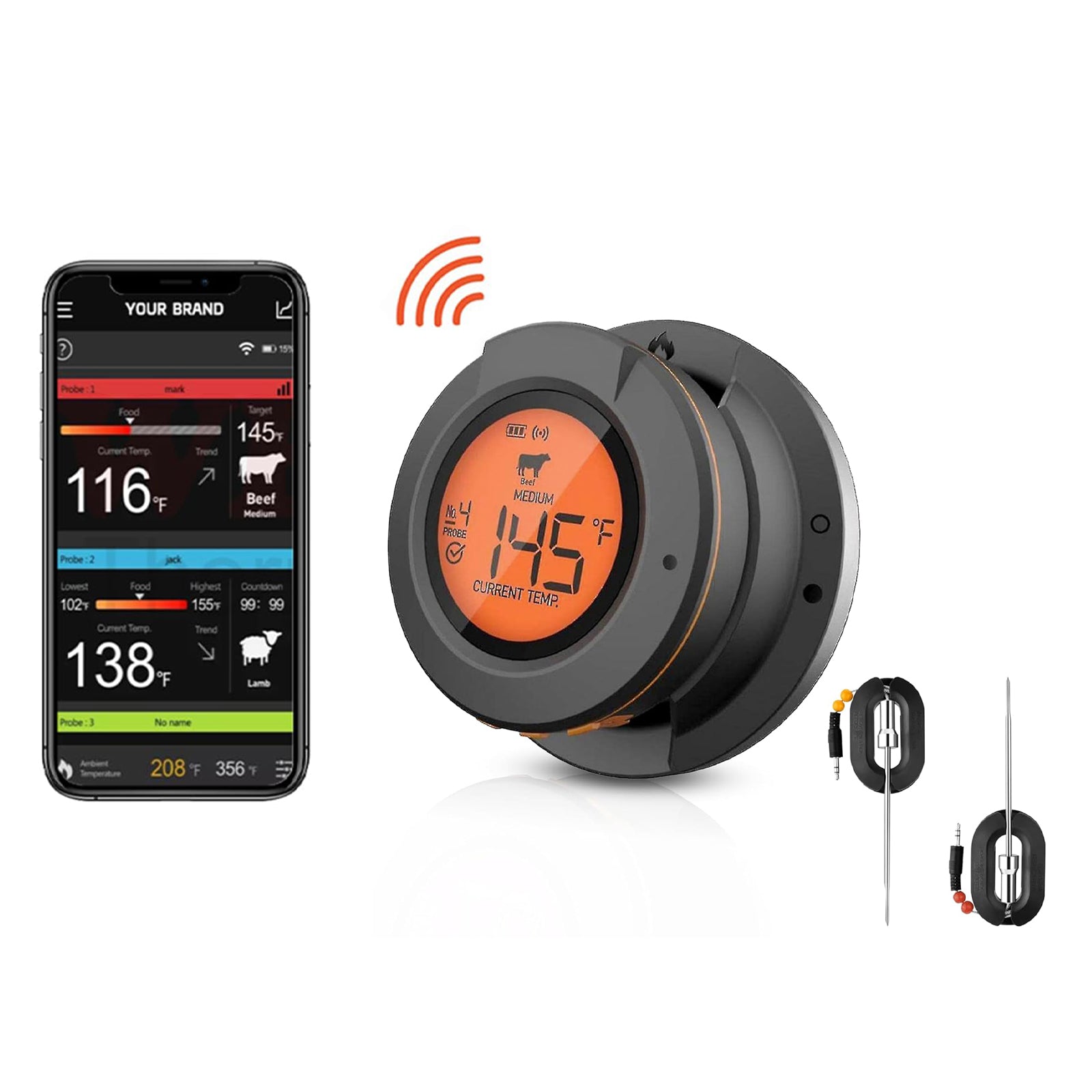 Hymeter Digital Smoker Thermometer,APP Control, Suitable For All Kinds Of Grilling