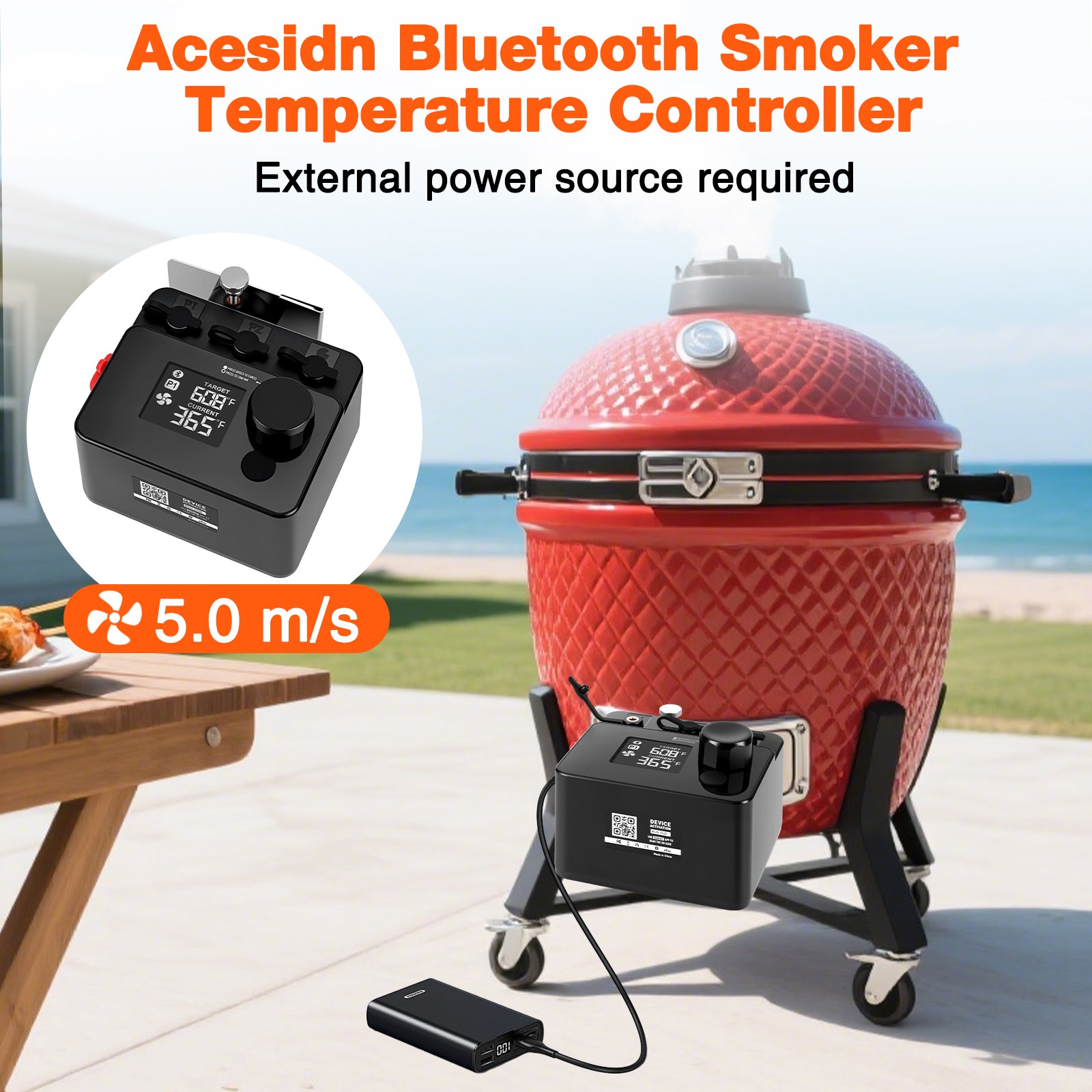 Hymeter Bluetooth Smoker Temperature Controller with Fan,Suitable for Big Green Egg, Kamado Joe, Primo, Vision Grill, Akorn Kamado